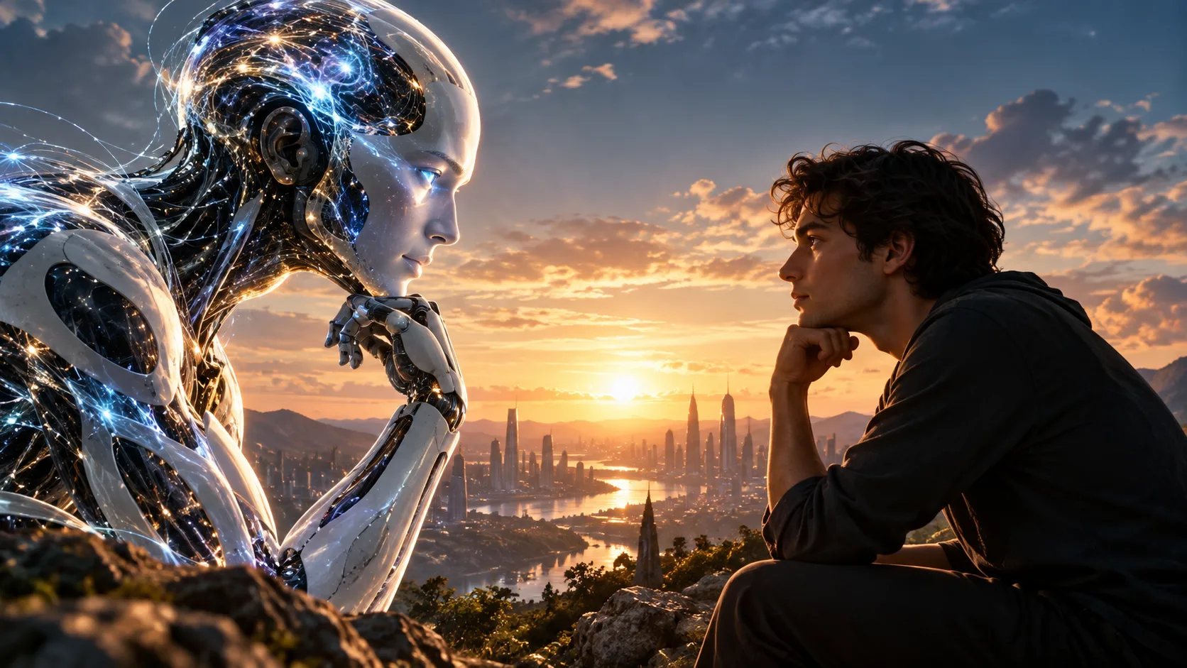 A support worker using an AI assistant at a help desk